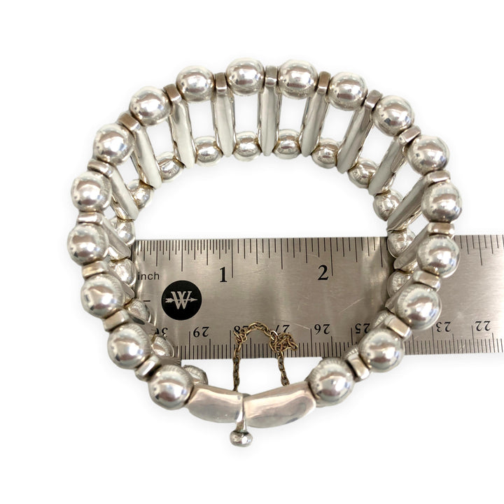 Vintage TUKA Mexican Modernist  Silver Gemstone Inlay Bracelet, 1970s, 7.5"