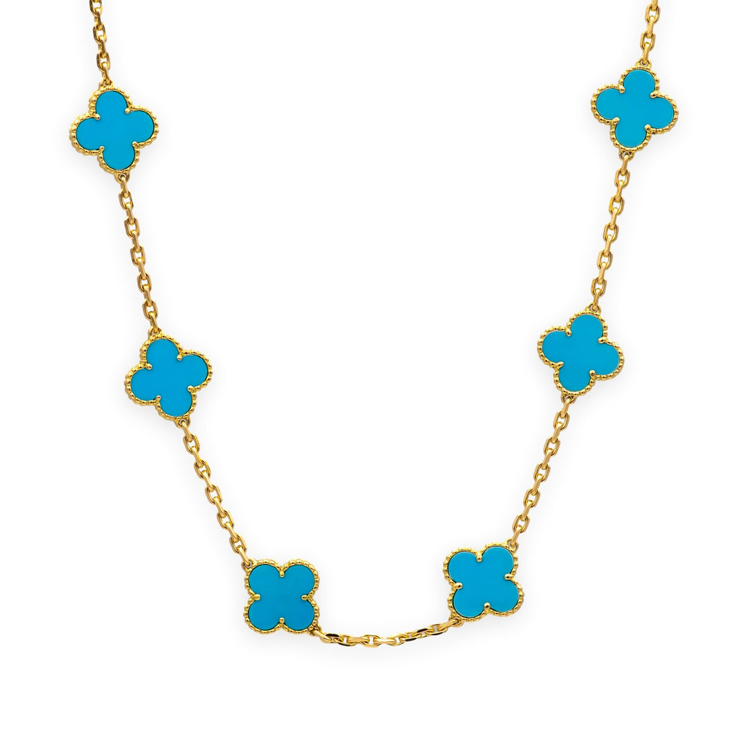 Van Cleef & Arpels Vintage Alhambra 20-Motif Turquoise Necklace 18K Yellow Gold
