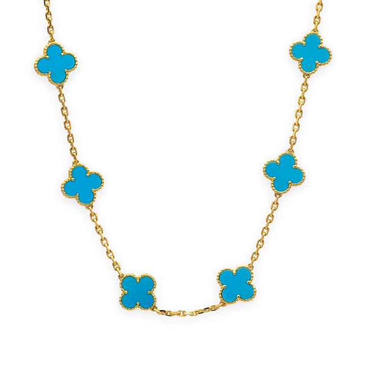 Van Cleef & Arpels Vintage Alhambra 20-Motif Turquoise Necklace 18K Yellow Gold