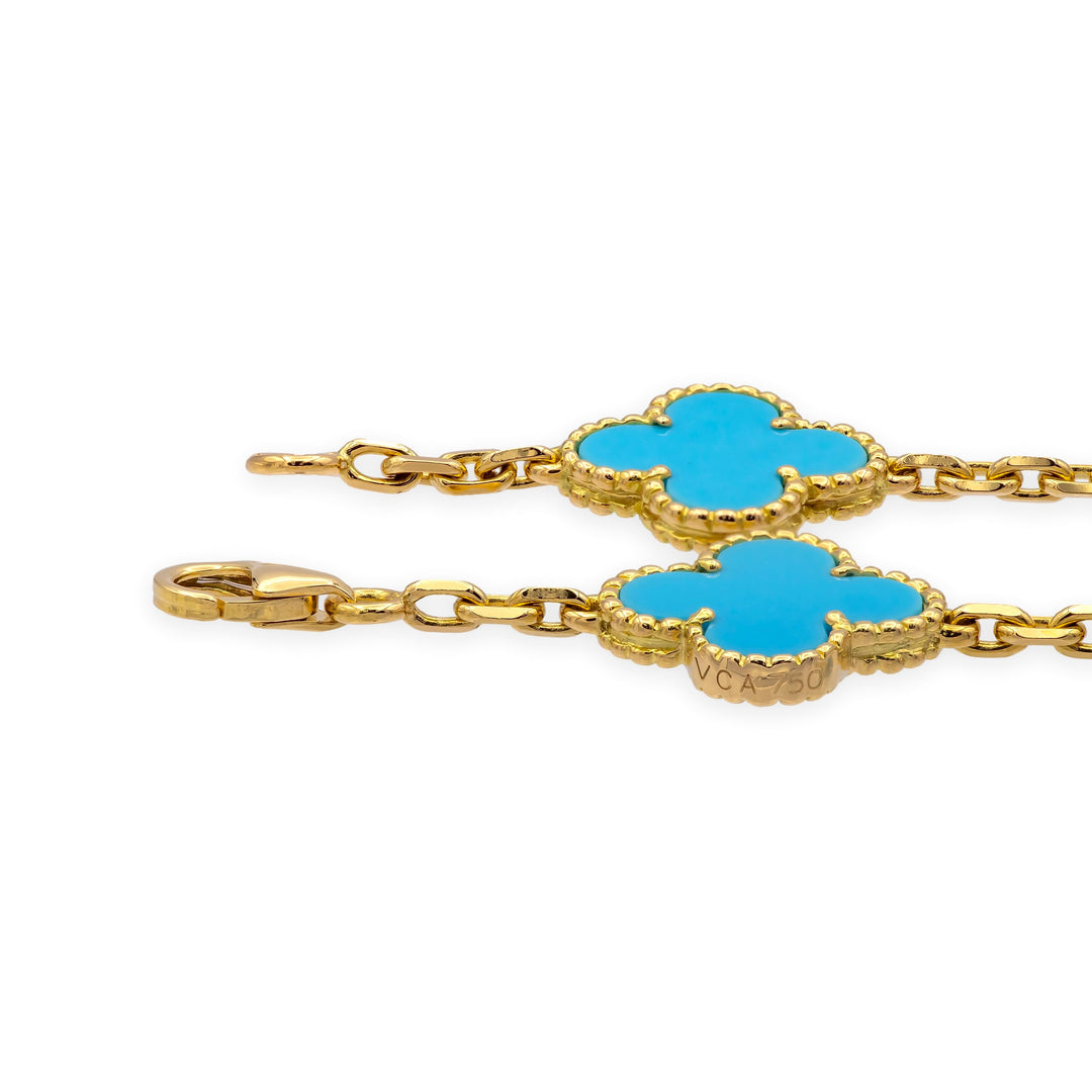 Van Cleef & Arpels Vintage Alhambra 20-Motif Turquoise Necklace 18K Yellow Gold