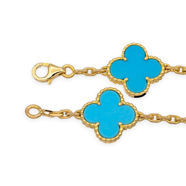 Van Cleef & Arpels Vintage Alhambra 20-Motif Turquoise Necklace 18K Yellow Gold