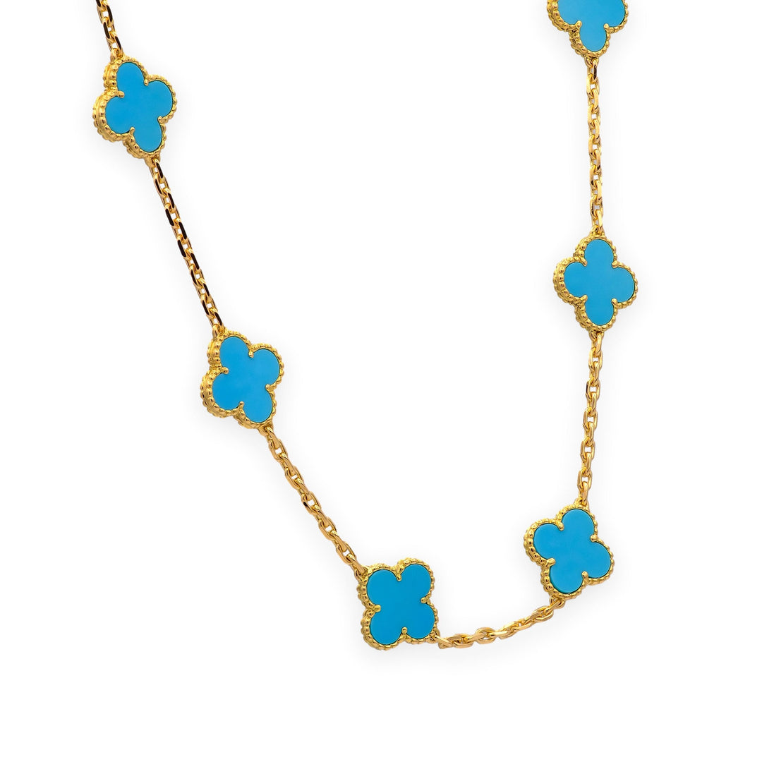Van Cleef & Arpels Vintage Alhambra 20-Motif Turquoise Necklace 18K Yellow Gold