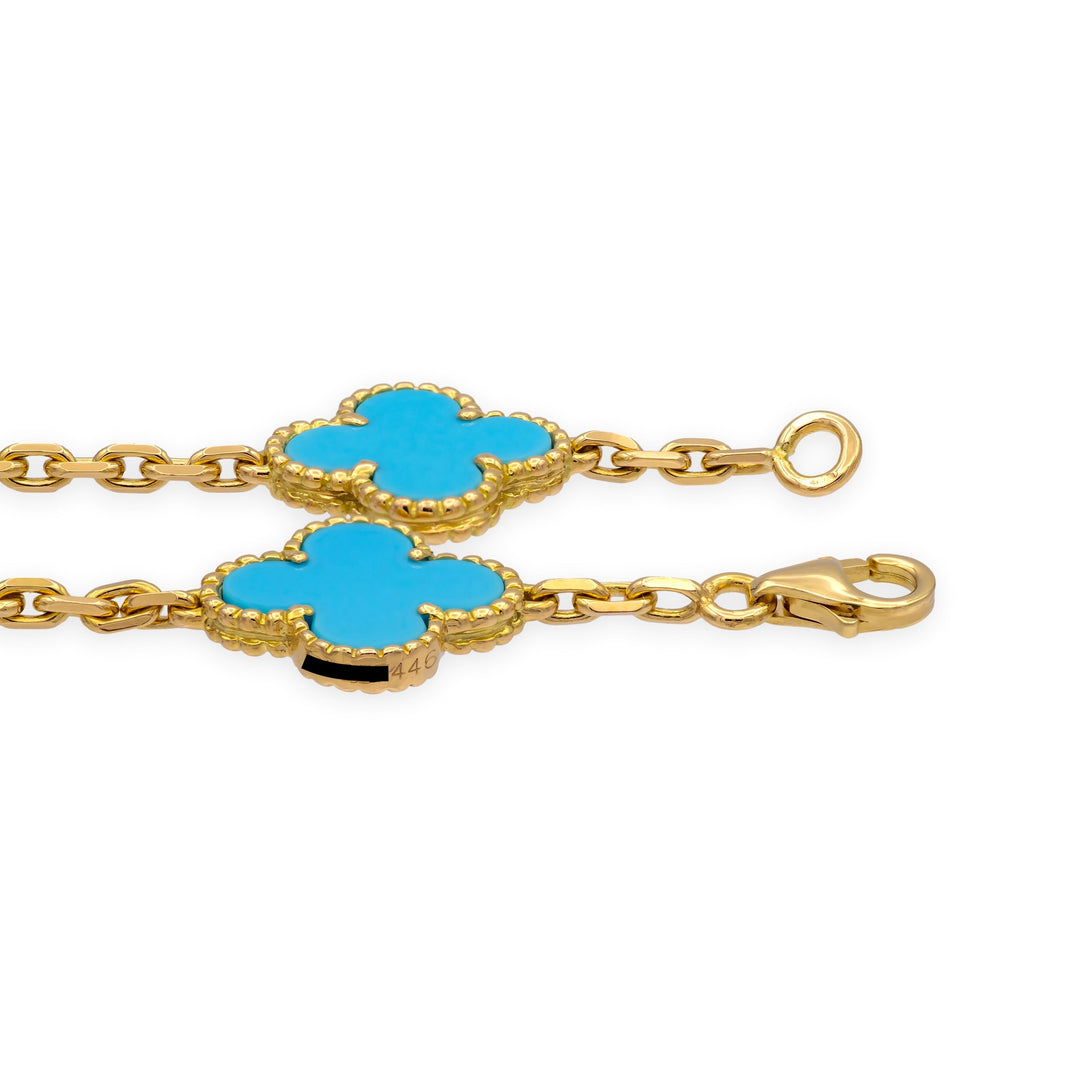 Van Cleef & Arpels Vintage Alhambra 20-Motif Turquoise Necklace 18K Yellow Gold