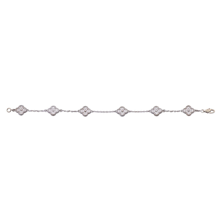 Van Cleef & Arpels 18K White Gold Sweet Alhambra Diamond Bracelet 6 Motif