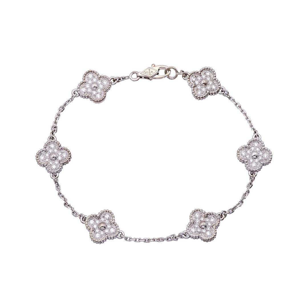 Van Cleef & Arpels 18K White Gold Sweet Alhambra Diamond Bracelet 6 Motif