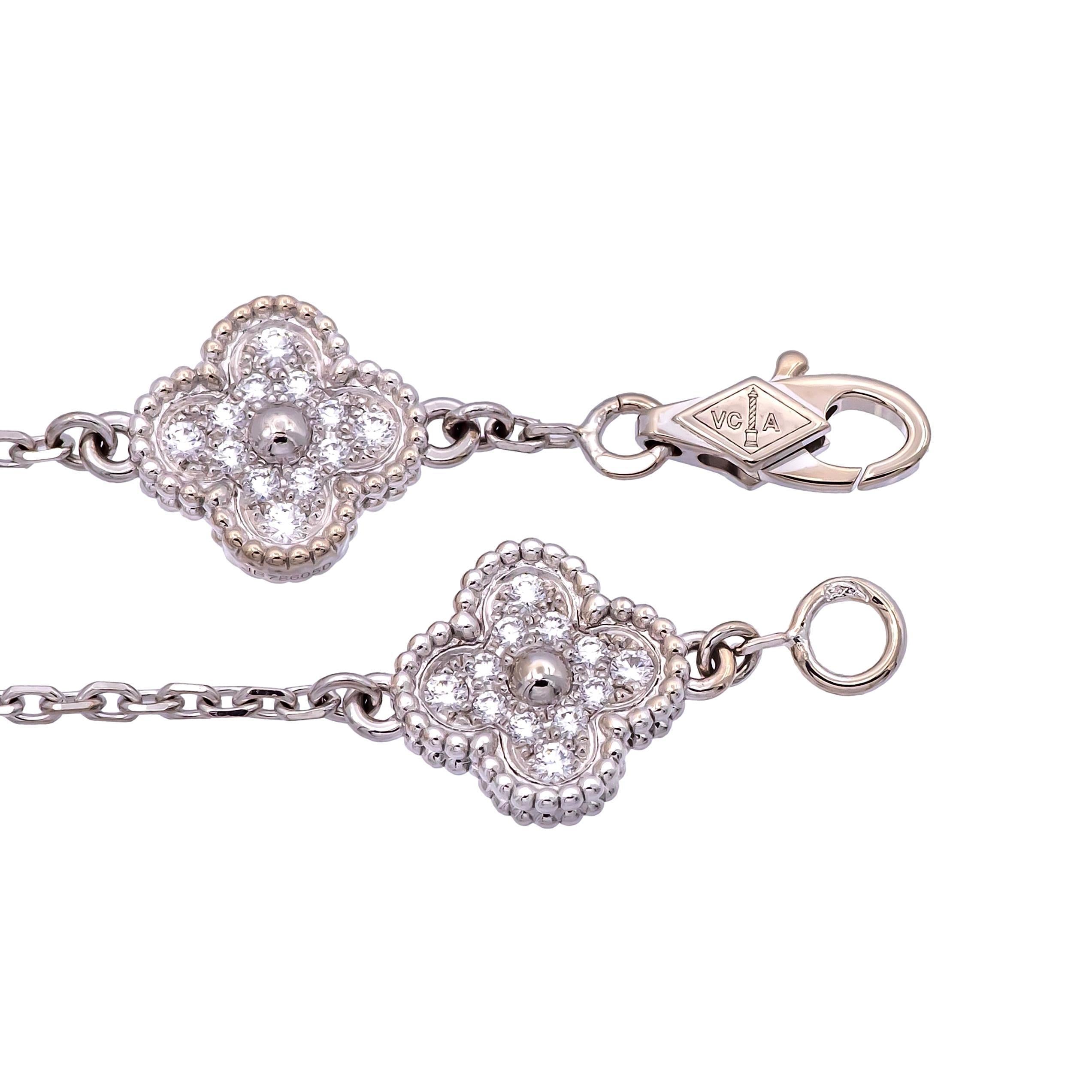Van Cleef & Arpels 18K White Gold Sweet Alhambra Diamond Bracelet