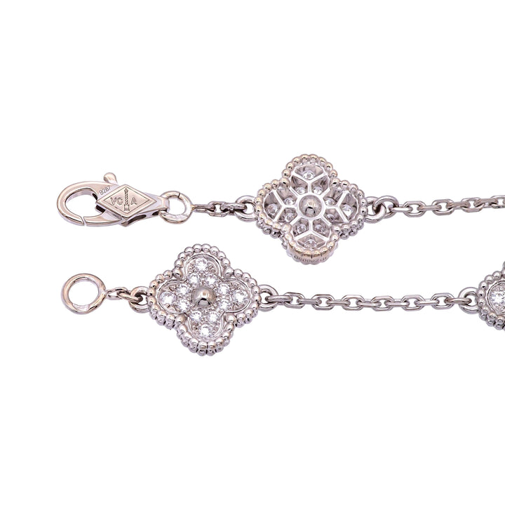 Van Cleef & Arpels 18K White Gold Sweet Alhambra Diamond Bracelet 6 Motif