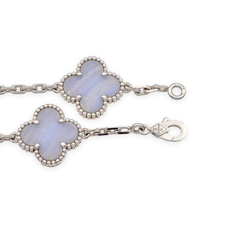 Van Cleef & Arpels 18K White Gold Vintage Alhambra 20 Motif Chalcedony Necklace