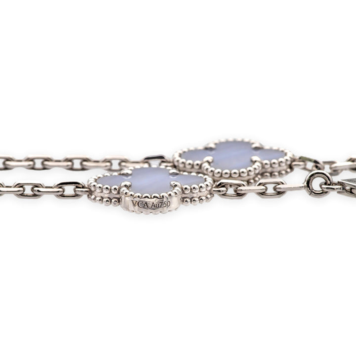 Van Cleef & Arpels 18K White Gold Vintage Alhambra 20 Motif Chalcedony Necklace