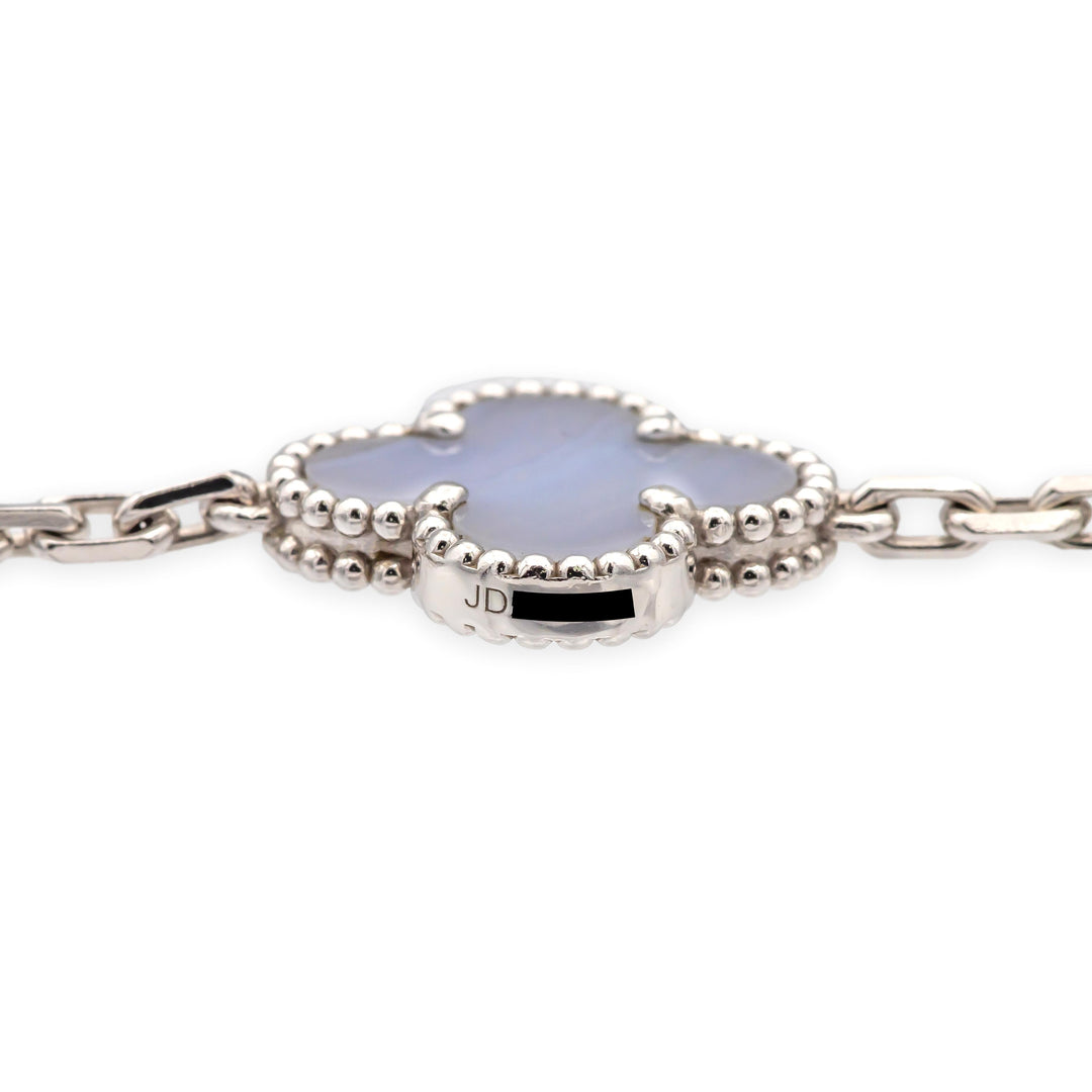 Van Cleef & Arpels 18K White Gold Vintage Alhambra 20 Motif Chalcedony Necklace