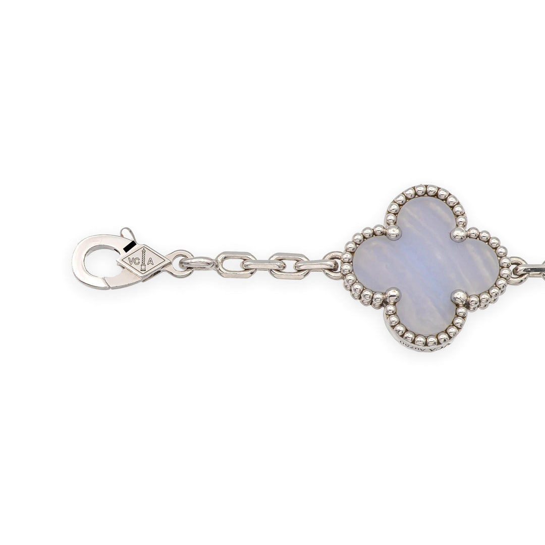 Van Cleef & Arpels 18K White Gold Vintage Alhambra 20 Motif Chalcedony Necklace