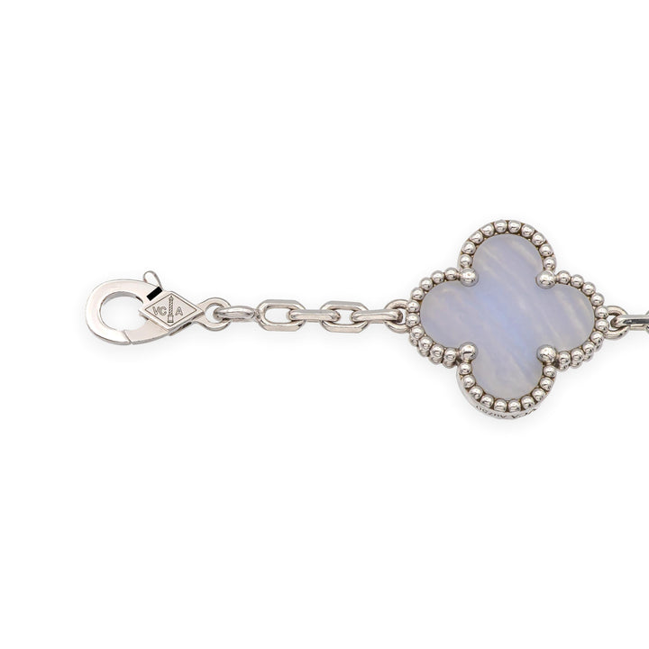 Van Cleef & Arpels 18K White Gold Vintage Alhambra 20 Motif Chalcedony Necklace