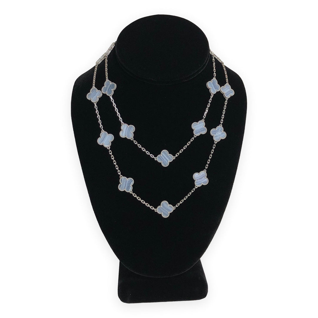 Van Cleef & Arpels 18K White Gold Vintage Alhambra 20 Motif Chalcedony Necklace