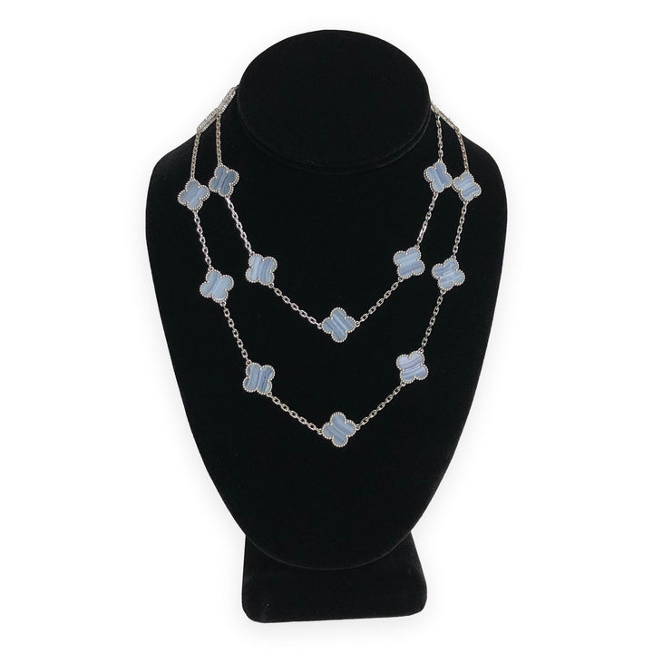 Van Cleef & Arpels 18K White Gold Vintage Alhambra 20 Motif Chalcedony Necklace