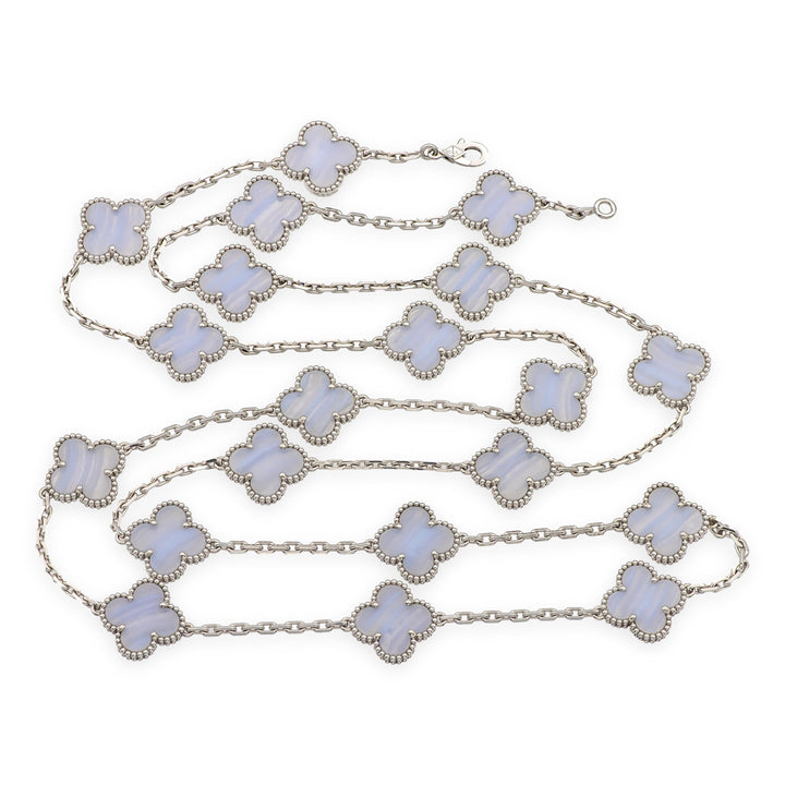 Van Cleef & Arpels 18K White Gold Vintage Alhambra 20 Motif Chalcedony Necklace
