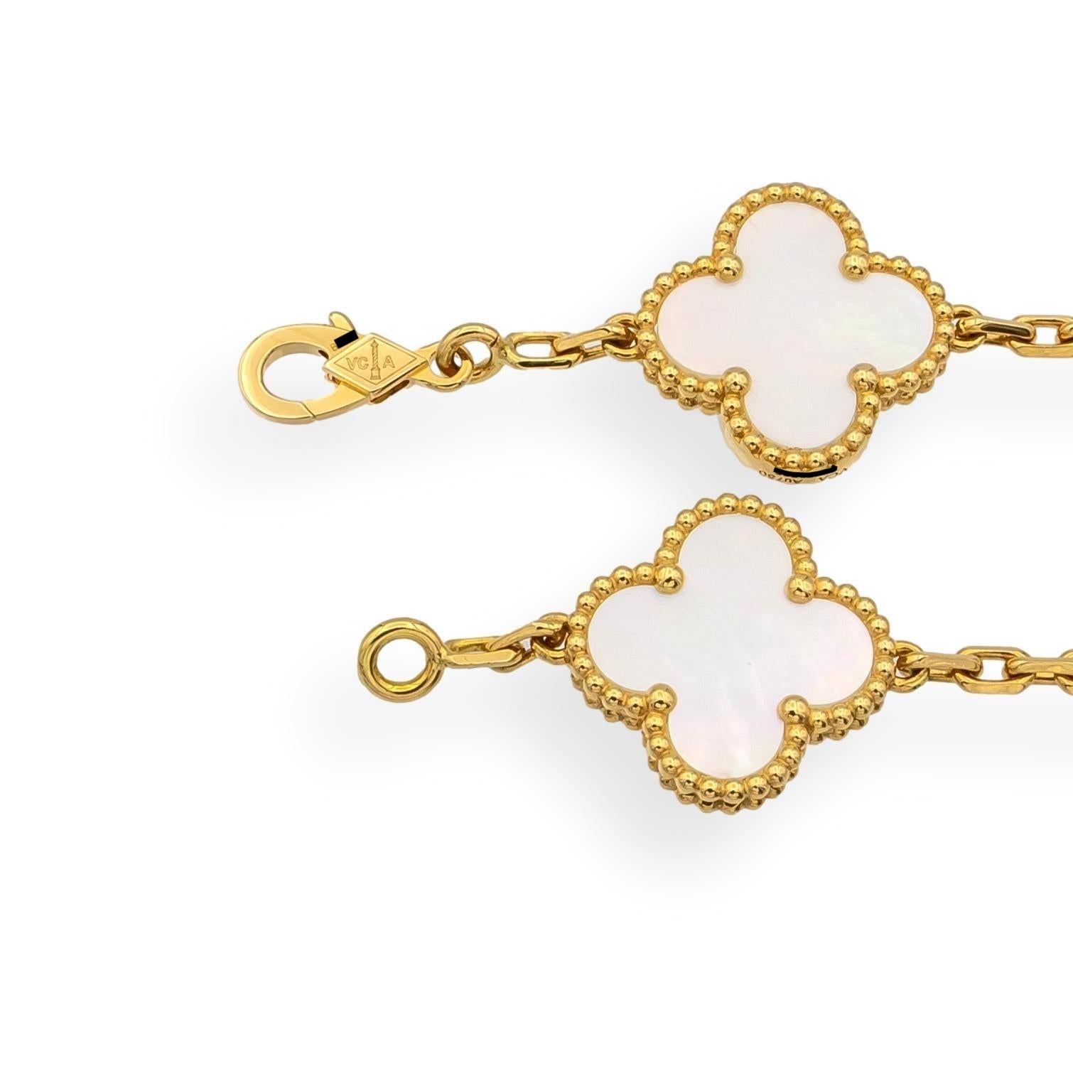 Van Cleef & Arpels 18KY Vintage Alhambra 5-Motif MOP Bracelet, 7
