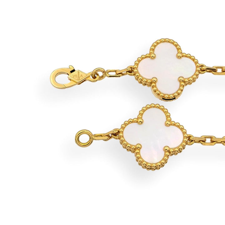 Van Cleef & Arpels 18KY Vintage Alhambra 5-Motif MOP Bracelet, 7", Cert & Extras