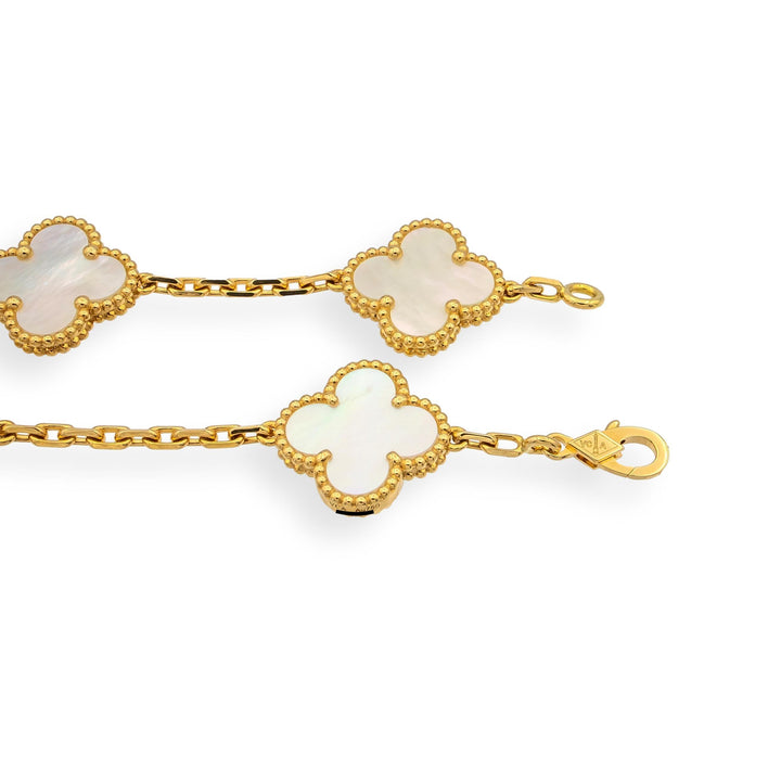 Van Cleef & Arpels 18KY Vintage Alhambra 5-Motif MOP Bracelet, 7", Cert & Extras