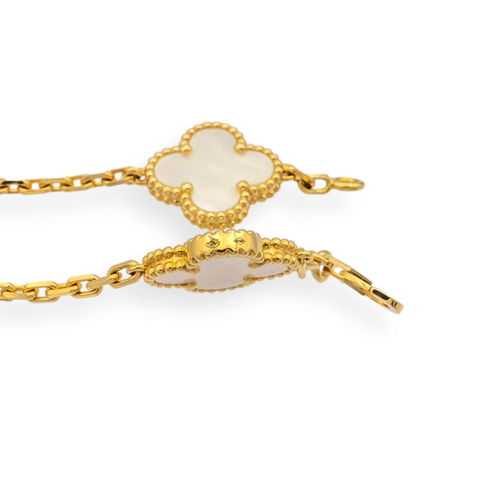 Van Cleef & Arpels 18KY Vintage Alhambra 5-Motif MOP Bracelet, 7", Cert & Extras