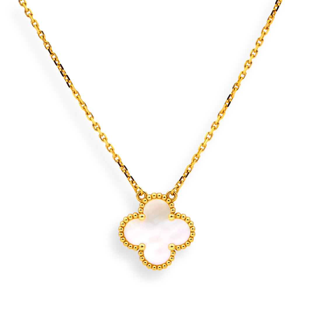 Van Cleef & Arpels 18KY Gold Vintage Alhambra MOP Pendant Necklace box +papers