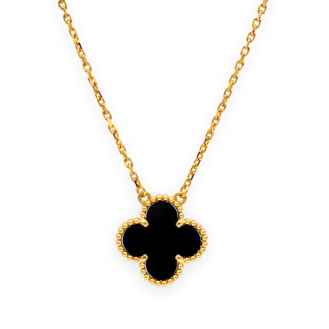 Van Cleef & Arpels Vintage Alhambra Onyx Necklace Pendant 18K Yellow Gold