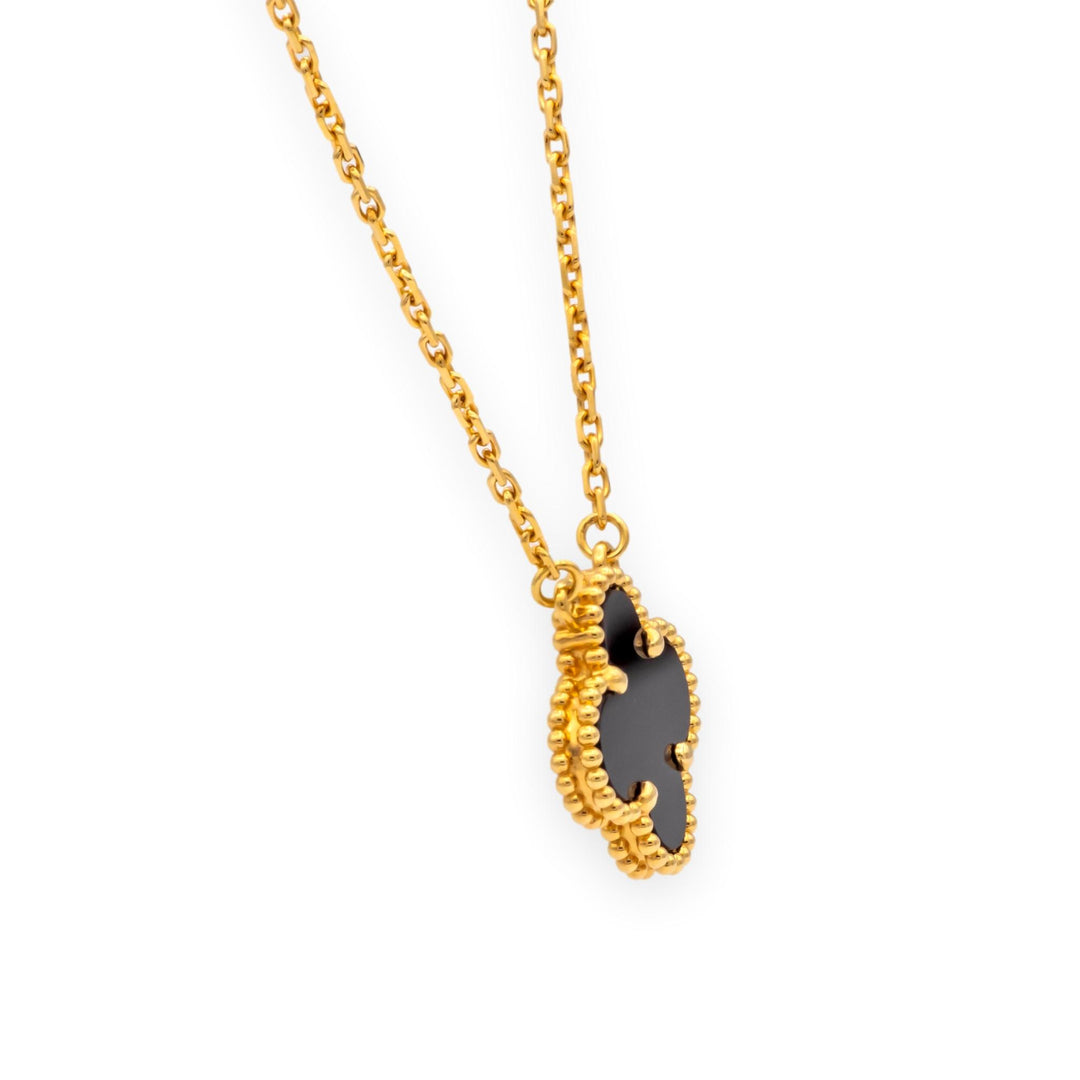 Van Cleef & Arpels Vintage Alhambra Onyx Necklace Pendant 18K Yellow Gold