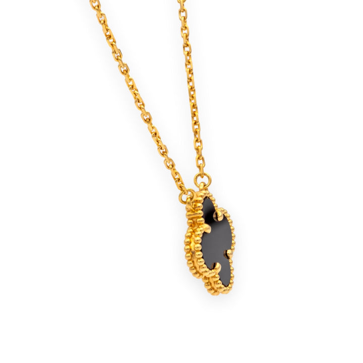 Van Cleef & Arpels Vintage Alhambra Onyx Necklace Pendant 18K Yellow Gold