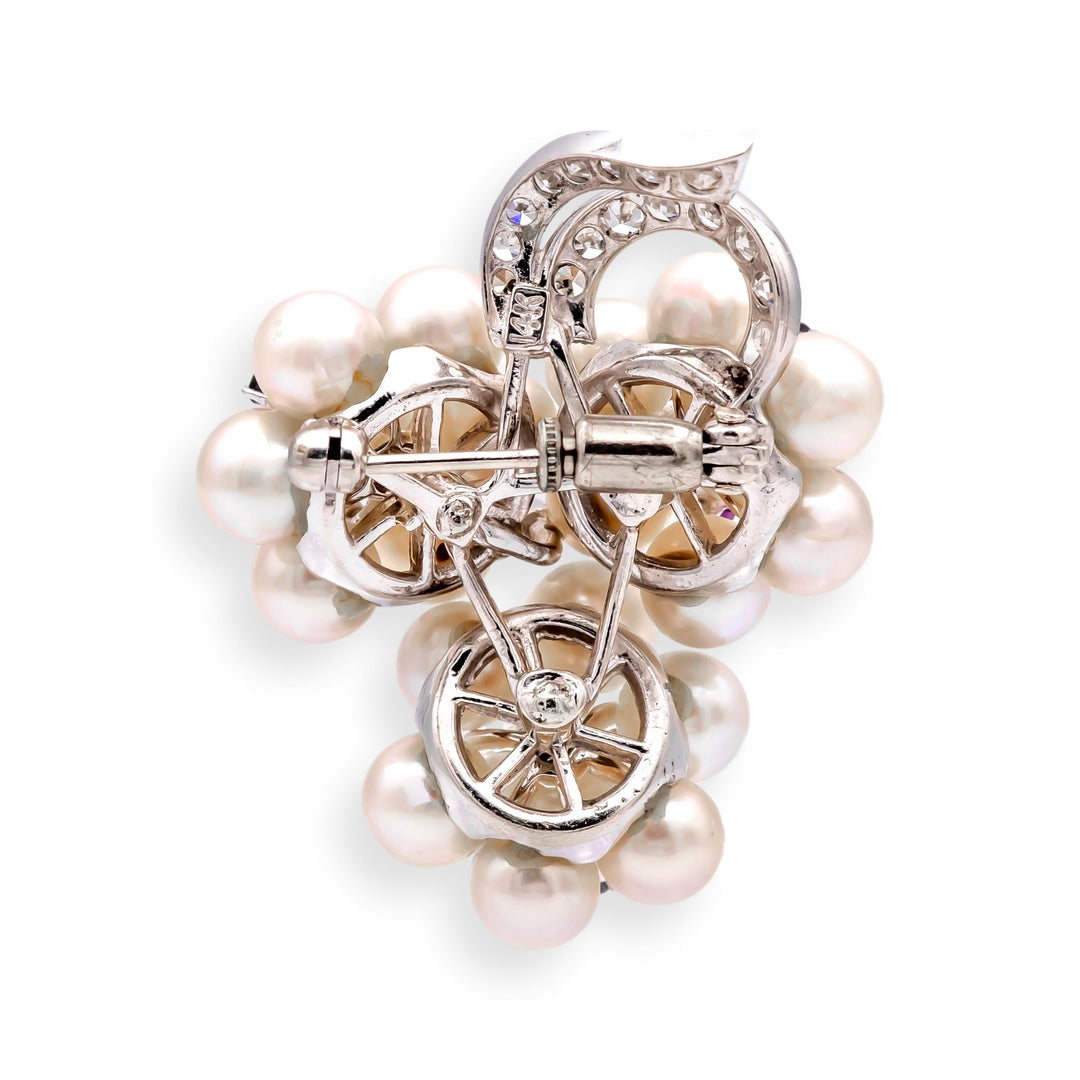 Vintage 14K White Gold Pearl Ruby Diamond Grape Cluster Brooch