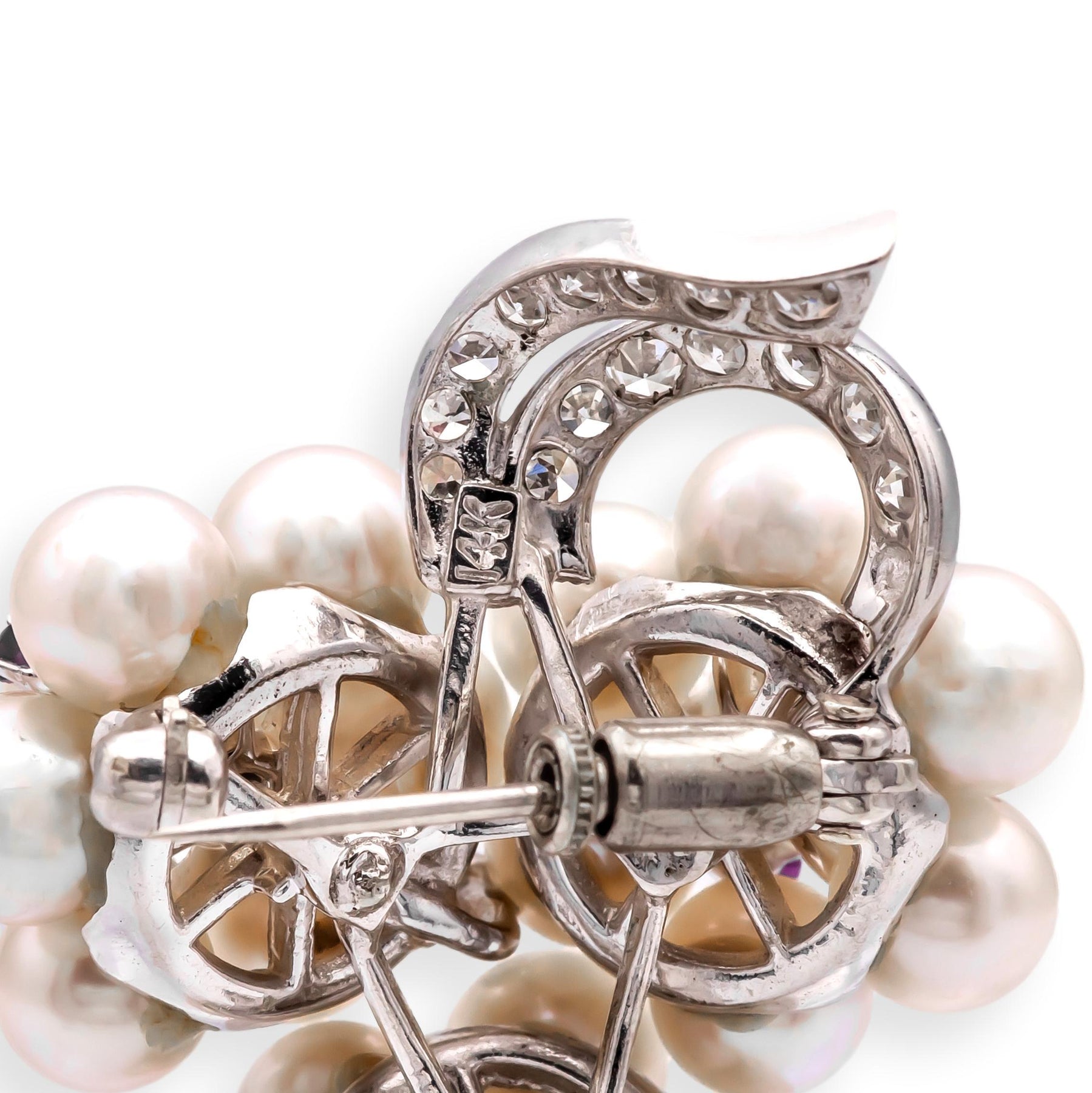 【ふるさと割】 Vintage Cluster Grape Diamond Ruby Pearl Gold White 14K アクセサリー