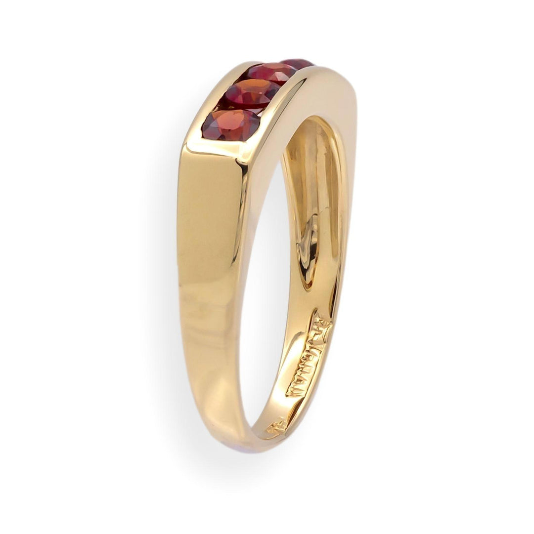 Vintage 14K Gold Mid-Century Modern Five-Stone Garnet Ring Signed c.1960s