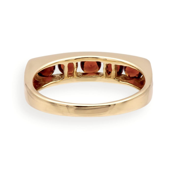 Vintage 14K Gold Mid-Century Modern Five-Stone Garnet Ring Signed c.1960s
