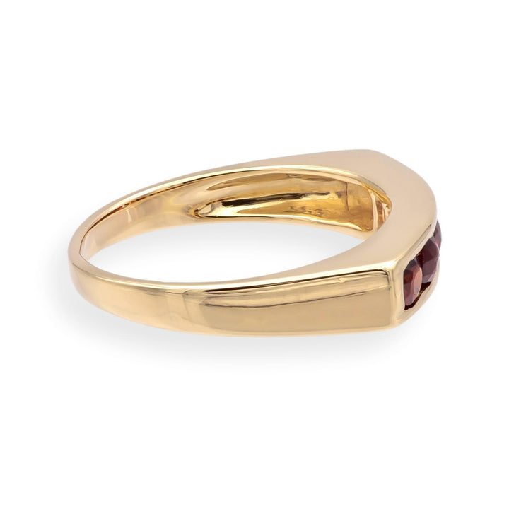 Vintage 14K Gold Mid-Century Modern Five-Stone Garnet Ring Signed c.1960s