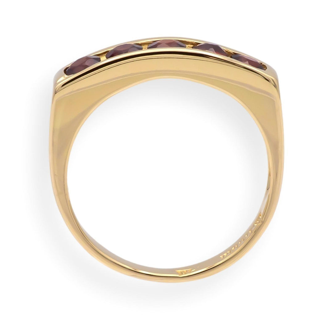Vintage 14K Gold Mid-Century Modern Five-Stone Garnet Ring Signed c.1960s
