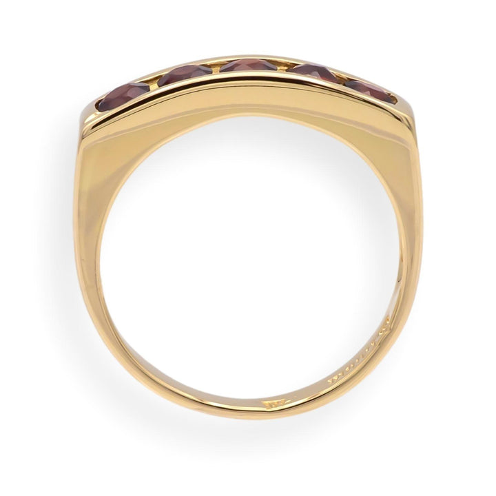 Vintage 14K Gold Mid-Century Modern Five-Stone Garnet Ring Signed c.1960s
