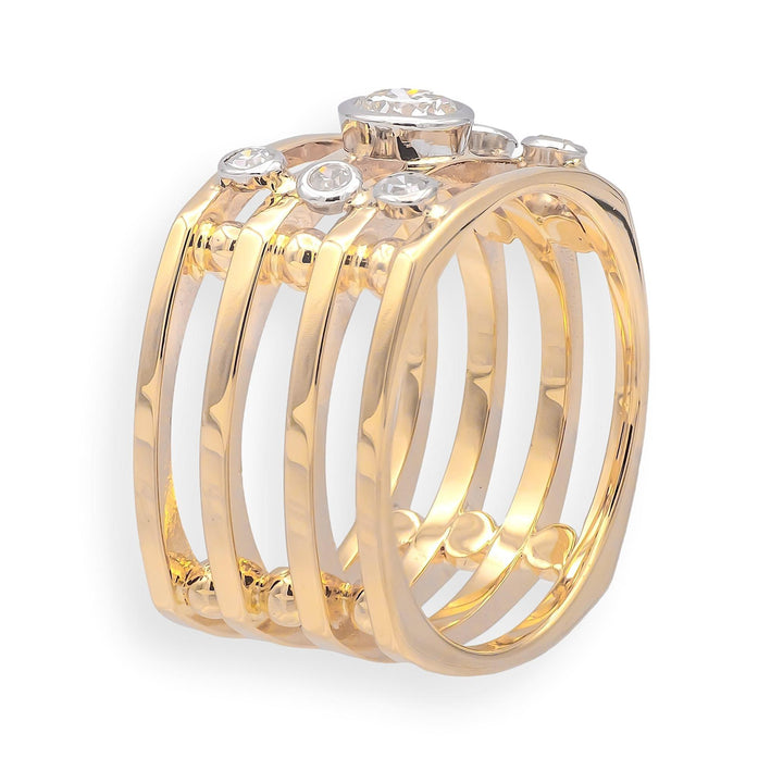 Vintage 14K Multi-Band Diamond Ring, Geometric Modern, Approx 0.50 Ct TW Size 7