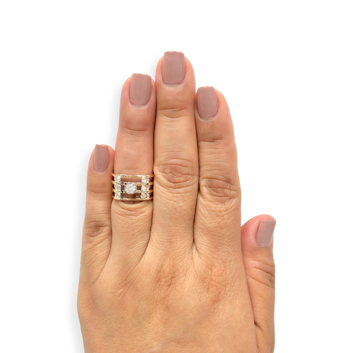Vintage 14K Multi-Band Diamond Ring, Geometric Modern, Approx 0.50 Ct TW Size 7