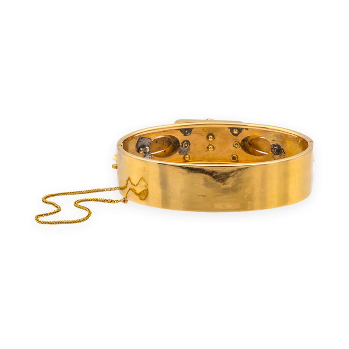 Antique Victorian 14K Yellow Gold Seed Pearl Bangle Bracelet Circa 1870s–1880s