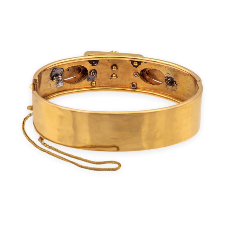 Antique Victorian 14K Yellow Gold Seed Pearl Bangle Bracelet Circa 1870s–1880s