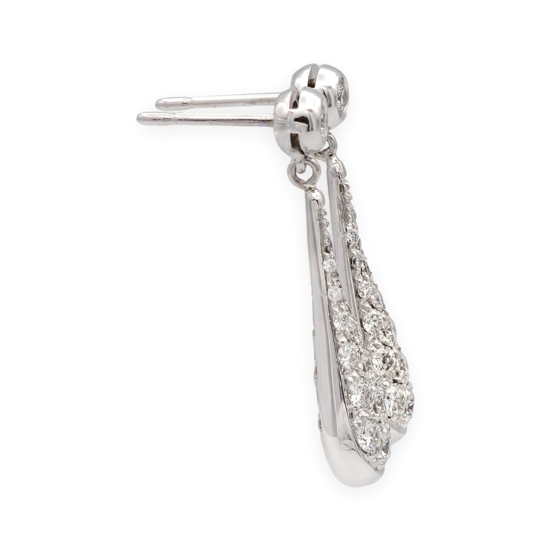 Vintage 18K White Gold Teardrop Dangling Diamond Pavé Earrings 1.25 tcw. G VS