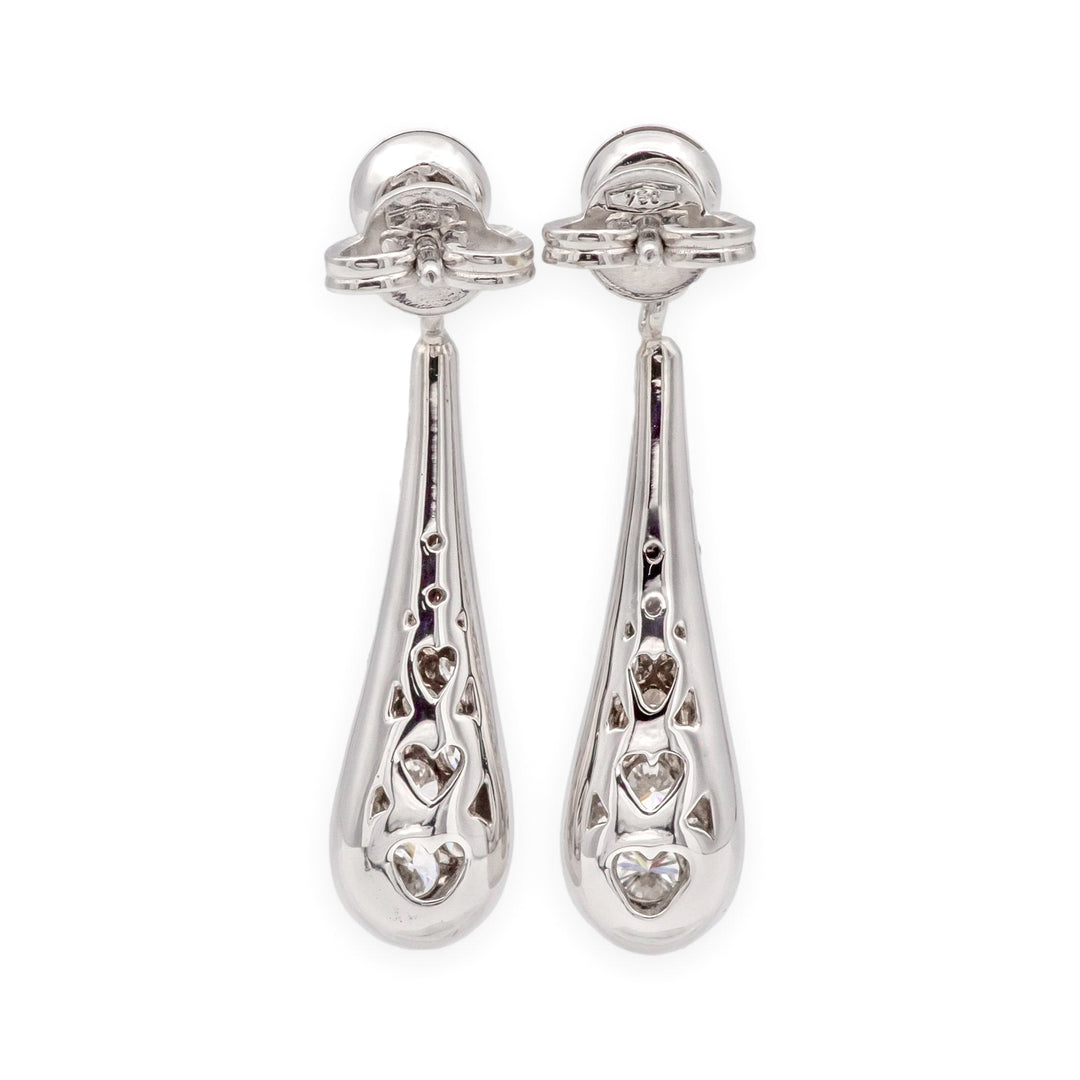 Vintage 18K White Gold Teardrop Dangling Diamond Pavé Earrings 1.25 tcw. G VS