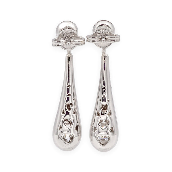 Vintage 18K White Gold Teardrop Dangling Diamond Pavé Earrings 1.25 tcw. G VS