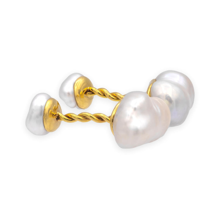 Vintage 18K Yellow Gold Keshi Pearl Cufflinks Exceptional Luster