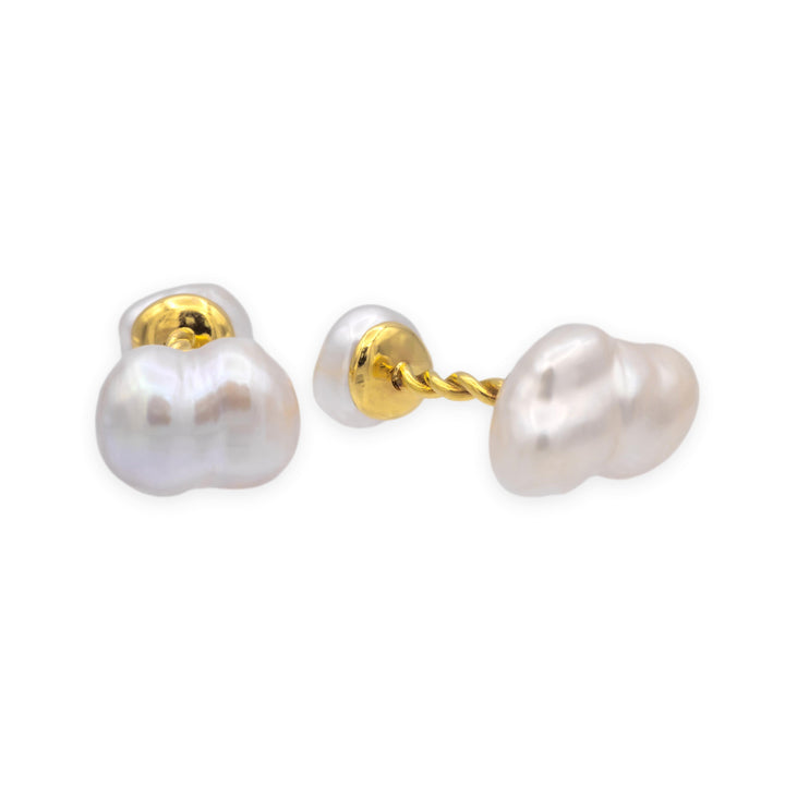 Vintage 18K Yellow Gold Keshi Pearl Cufflinks Exceptional Luster