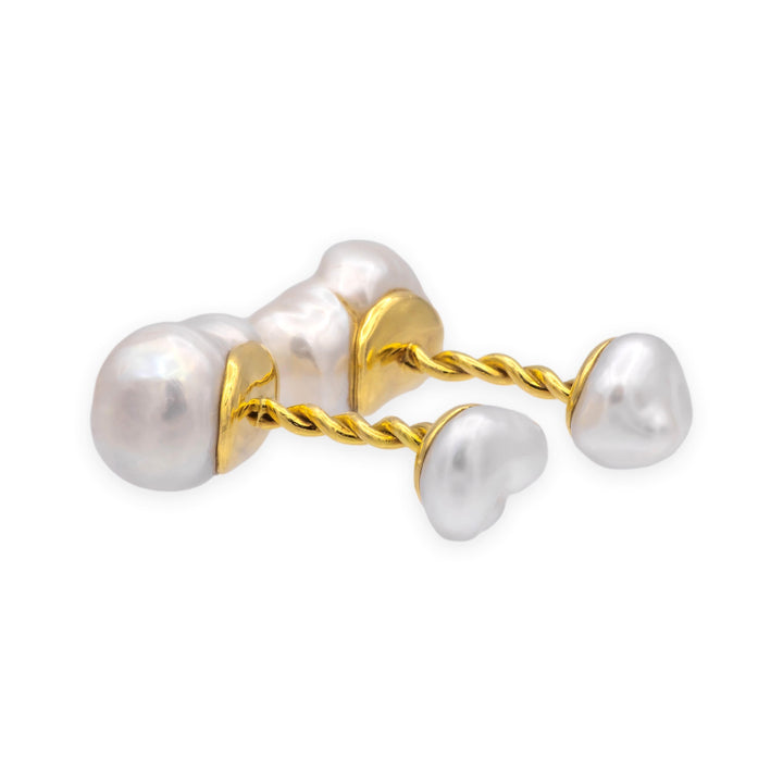 Vintage 18K Yellow Gold Keshi Pearl Cufflinks Exceptional Luster