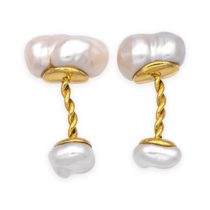 Vintage 18K Yellow Gold Keshi Pearl Cufflinks Exceptional Luster