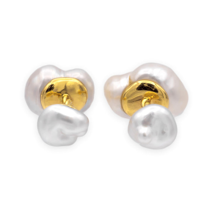 Vintage 18K Yellow Gold Keshi Pearl Cufflinks Exceptional Luster