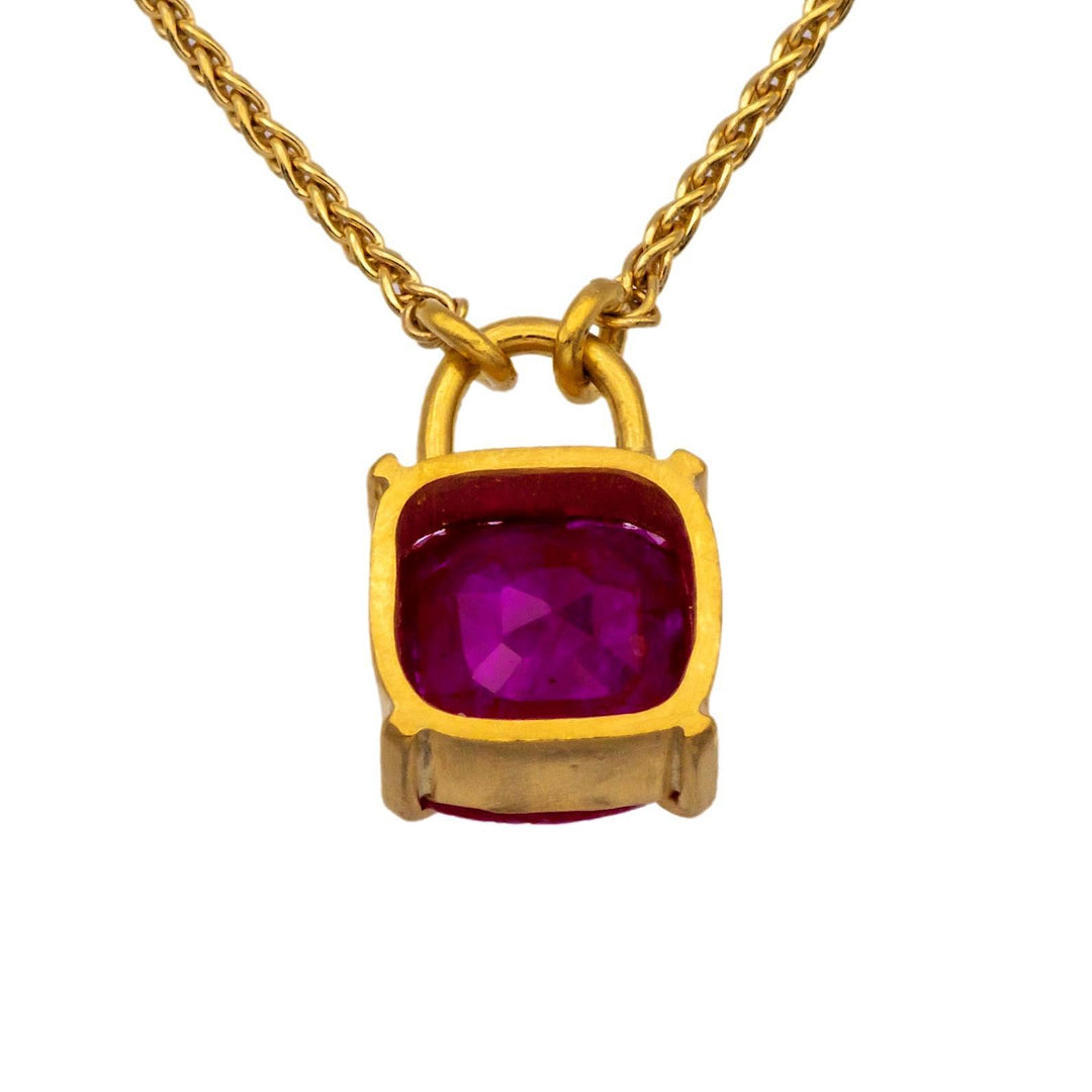 Vintage 22K / 18K Yellow Gold Ruby Pendant Necklace – 24 Inches, Hand-Made