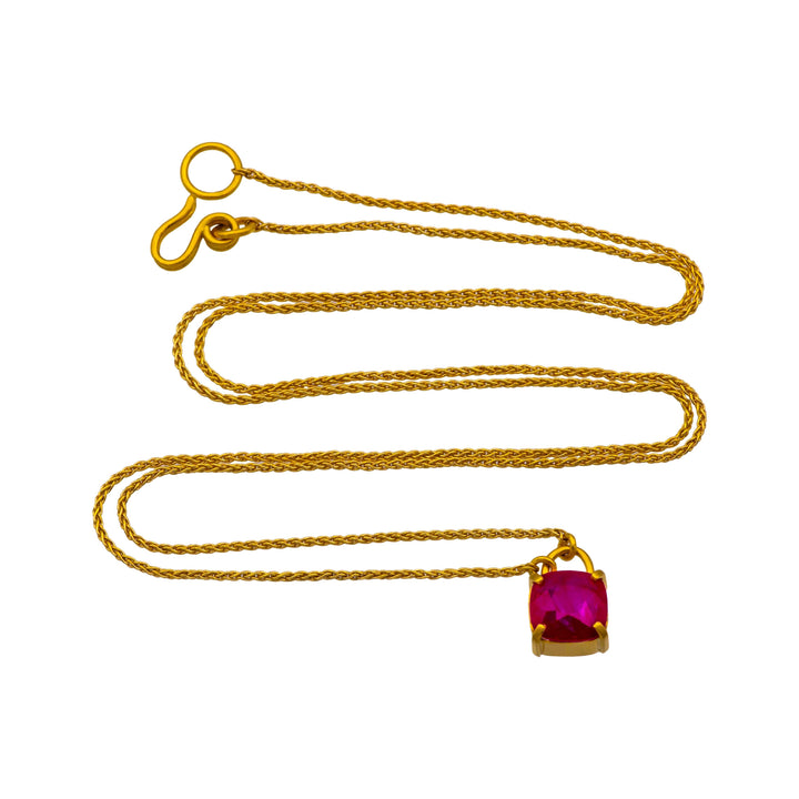 Vintage 22K / 18K Yellow Gold Ruby Pendant Necklace – 24 Inches, Hand-Made
