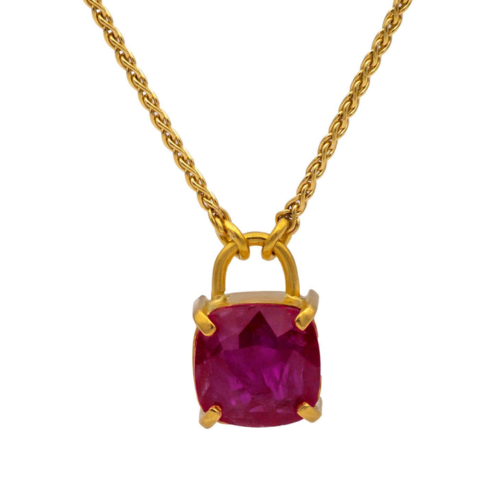 Vintage 22K 18K Yellow Gold Ruby Pendant Necklace – 24 Inches