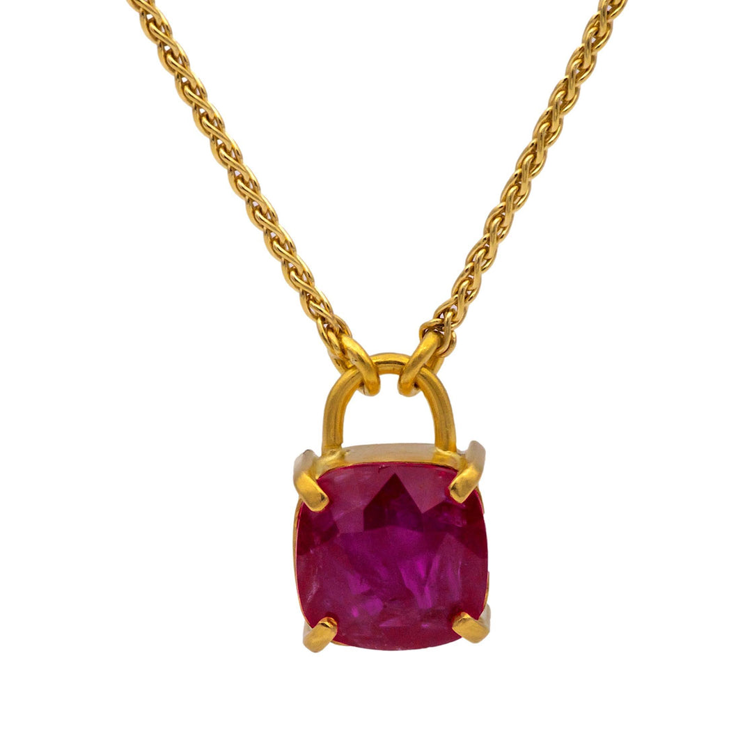 Vintage 22K / 18K Yellow Gold Ruby Pendant Necklace – 24 Inches, Hand-Made